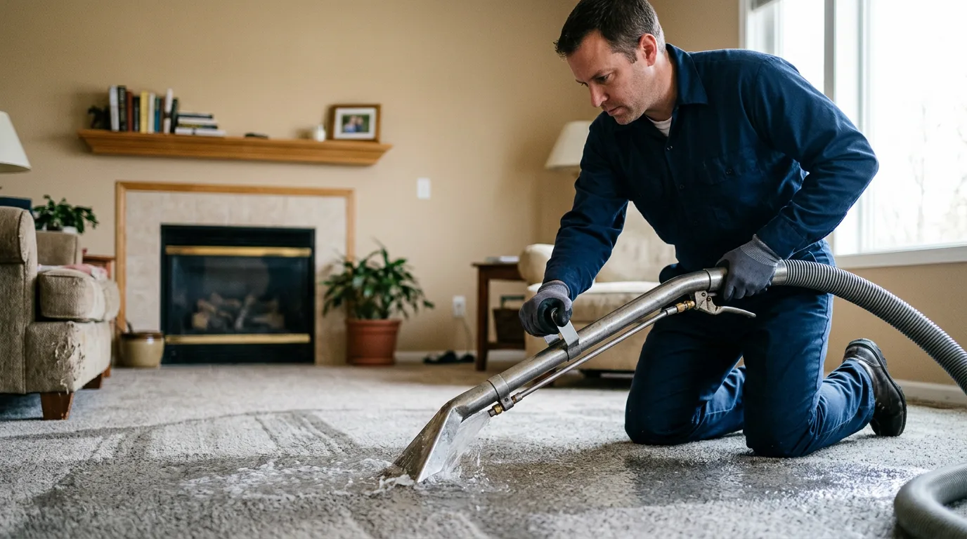 Water damage restoration technician working near Le Center, MN